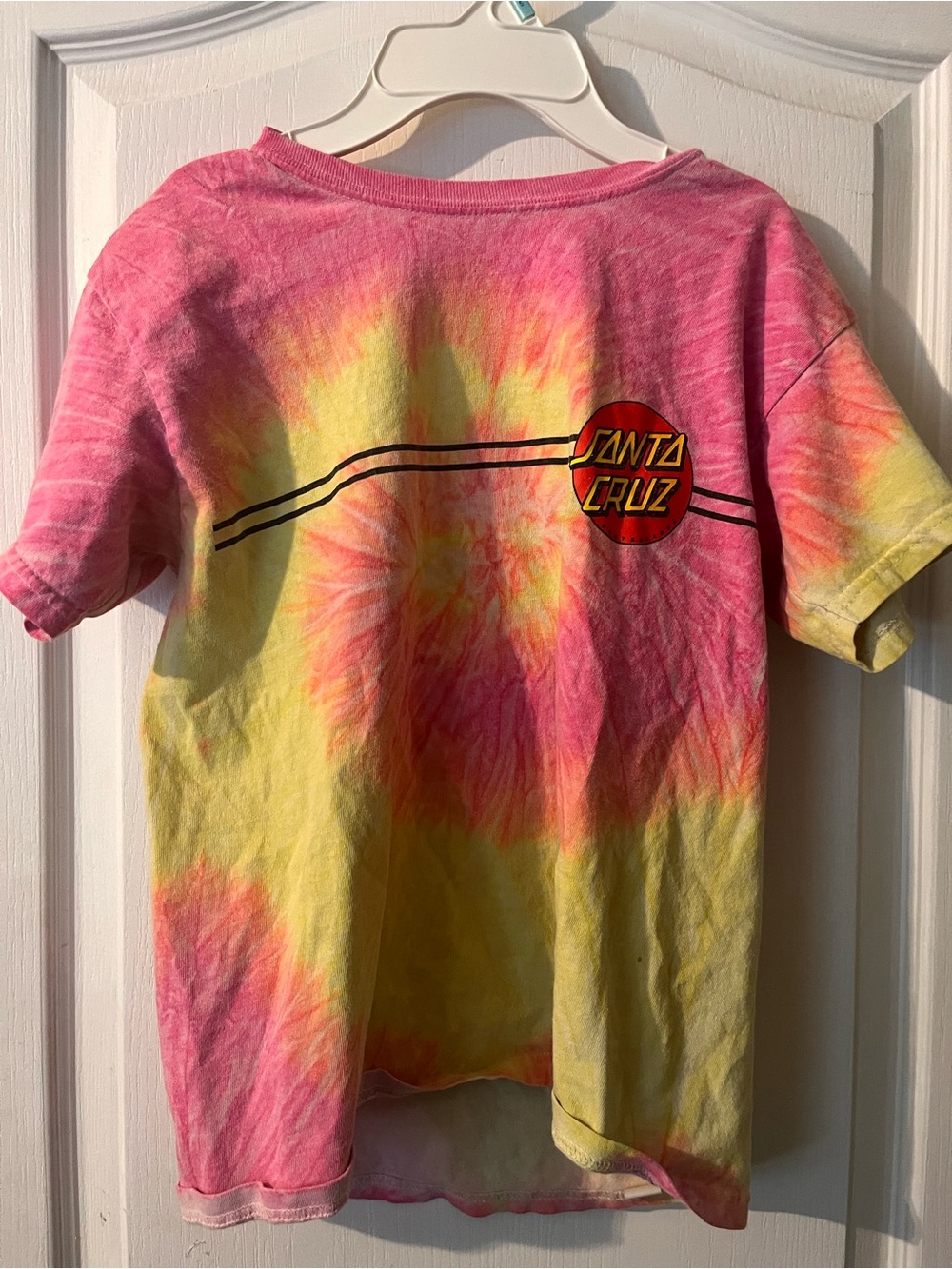 Santa Cruz Skateboards Classic Dot Tie Dye T-Shirt Pink Yellow